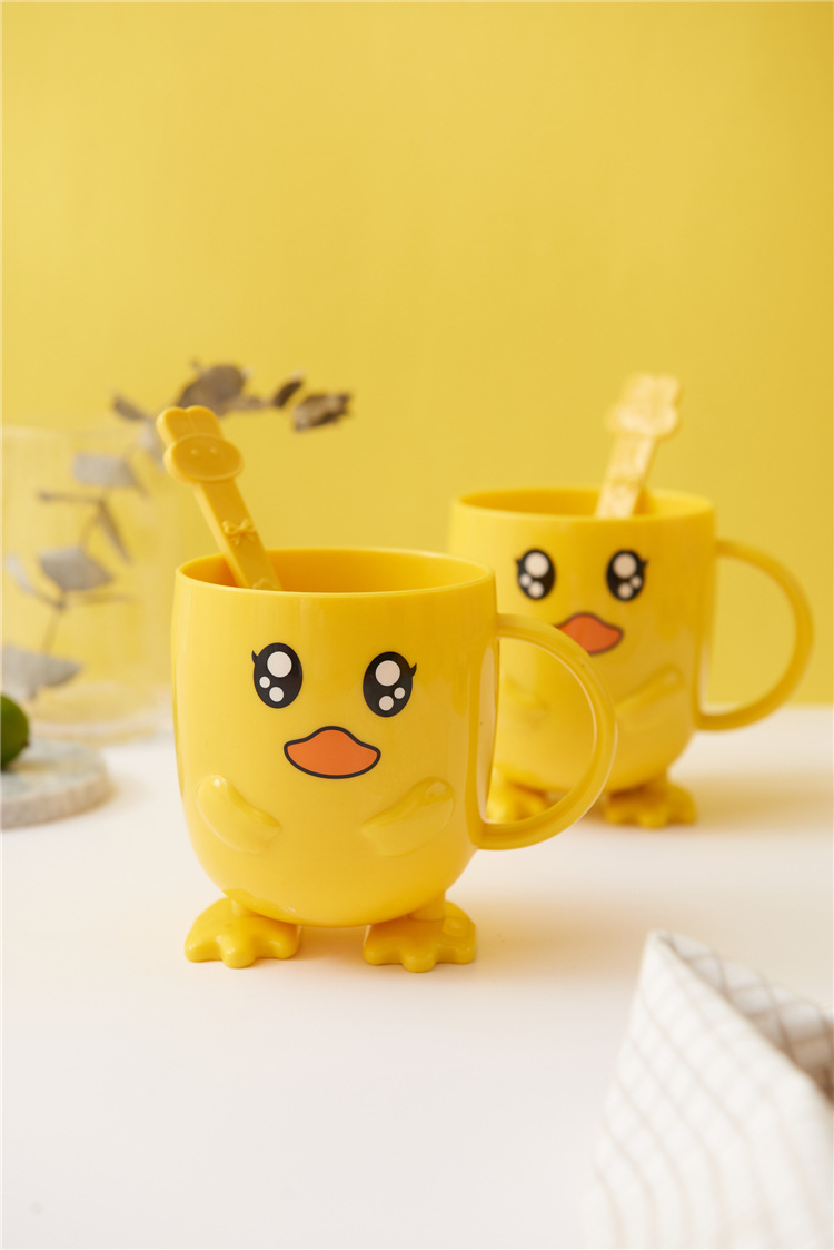 Household Small Yellow Duck Children's Tableware Set Cute Cartoon Grid Drop-Resistant Plate Spork Combination