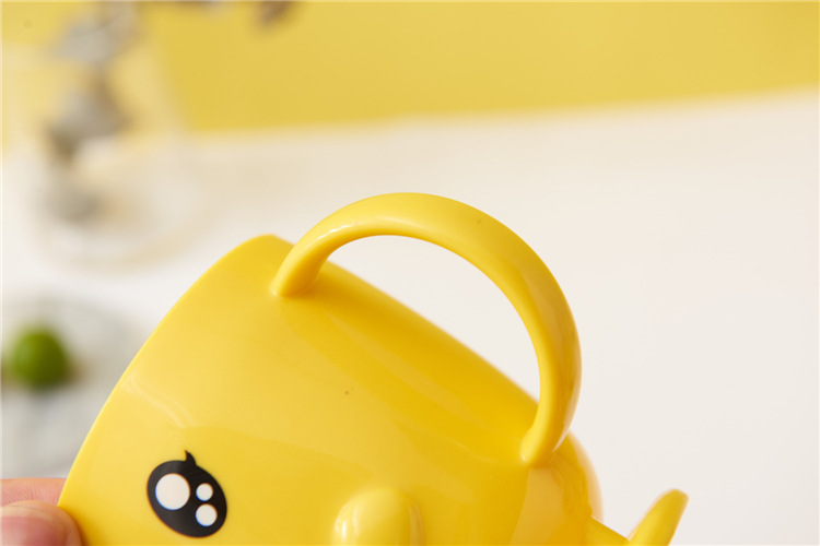 Household Small Yellow Duck Children's Tableware Set Cute Cartoon Grid Drop-Resistant Plate Spork Combination