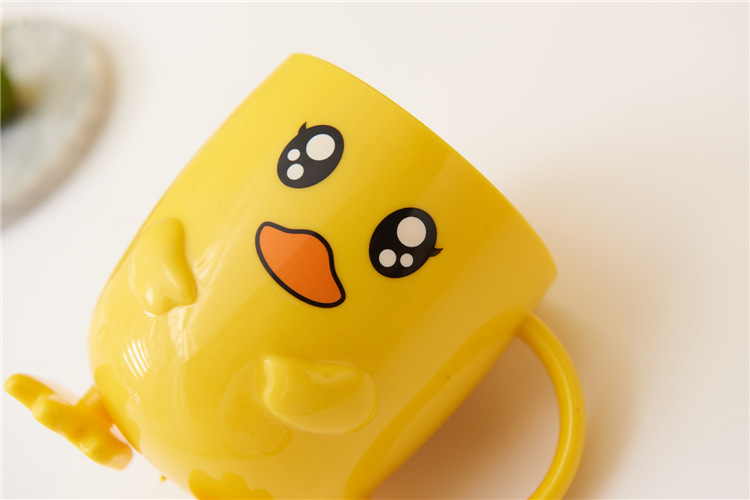 Household Small Yellow Duck Children's Tableware Set Cute Cartoon Grid Drop-Resistant Plate Spork Combination