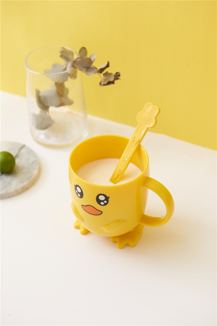 Household Small Yellow Duck Children's Tableware Set Cute Cartoon Grid Drop-Resistant Plate Spork Combination