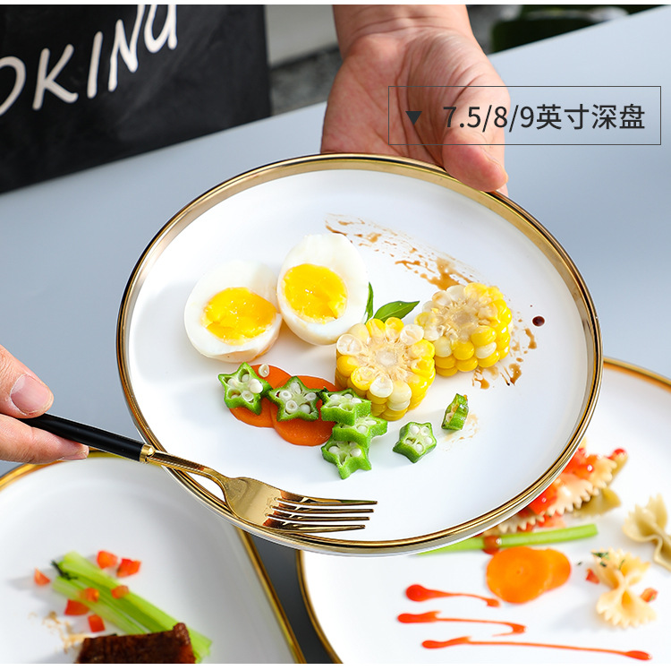 Nordic Internet Celebrity Tableware Set Ceramic Bowl Dish Plate Golden Edge Green Household Rice Bowl Factory Direct Sales Nordic Internet Celebrity Tableware Set Ceramic Bowl Dish Plate Golden Edge Green Household Rice Bowl Factory Direct Sales