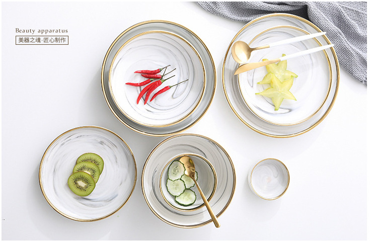 Nordic Internet Celebrity Tableware Set Ceramic Bowl Dish Plate Golden Edge Green Household Rice Bowl Factory Direct Sales Nordic Internet Celebrity Tableware Set Ceramic Bowl Dish Plate Golden Edge Green Household Rice Bowl Factory Direct Sales
