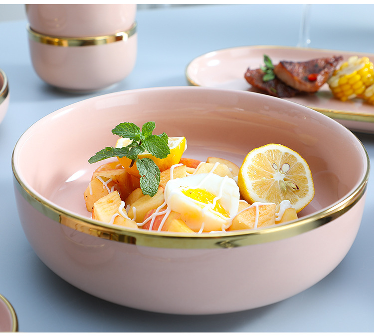 Nordic Internet Celebrity Tableware Set Ceramic Bowl Dish Plate Golden Edge Green Household Rice Bowl Factory Direct Sales Nordic Internet Celebrity Tableware Set Ceramic Bowl Dish Plate Golden Edge Green Household Rice Bowl Factory Direct Sales