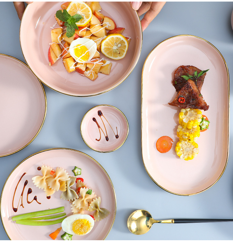 Nordic Internet Celebrity Tableware Set Ceramic Bowl Dish Plate Golden Edge Green Household Rice Bowl Factory Direct Sales Nordic Internet Celebrity Tableware Set Ceramic Bowl Dish Plate Golden Edge Green Household Rice Bowl Factory Direct Sales