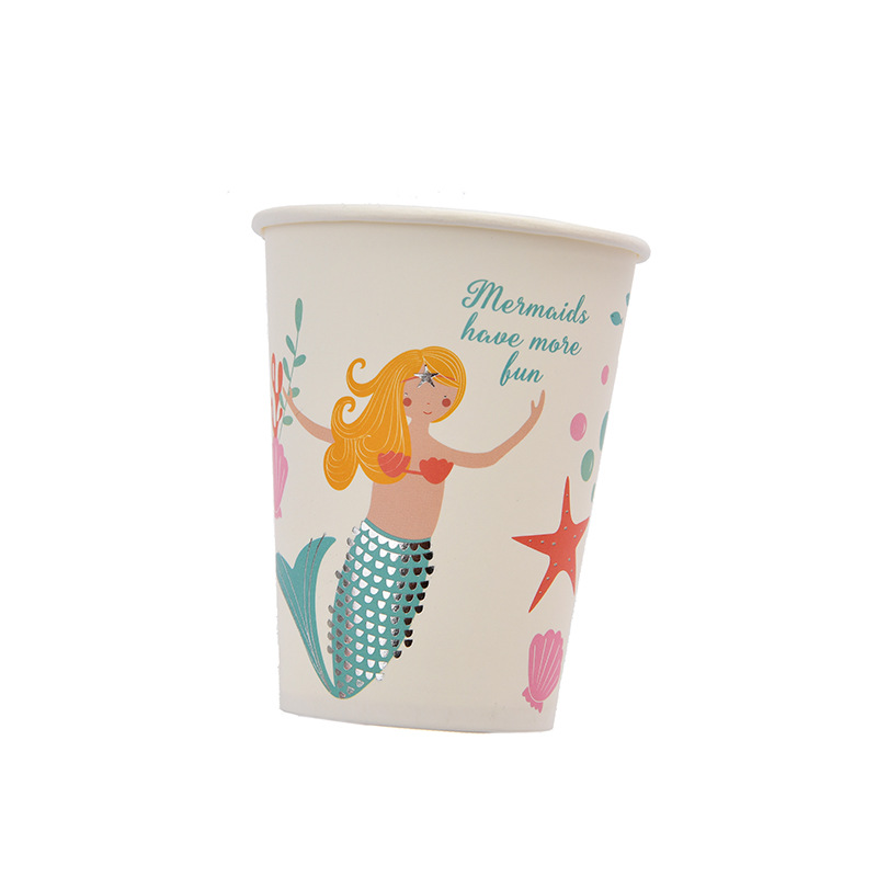 Disposable tableware creative mermaid paper cup paper plate birthday Party round paper plate wholesale Disposable tableware creative mermaid paper cup paper plate birthday Party round paper plate wholesale