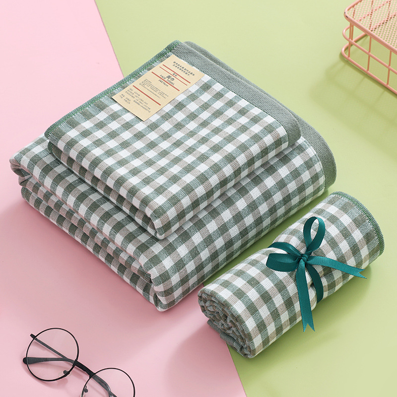 Yiwu Good Goods Pure Cotton One Side Gauze One Side Terry Small Plaid Bath Towel Daily Necessities Big Towel Gift Bath Towel