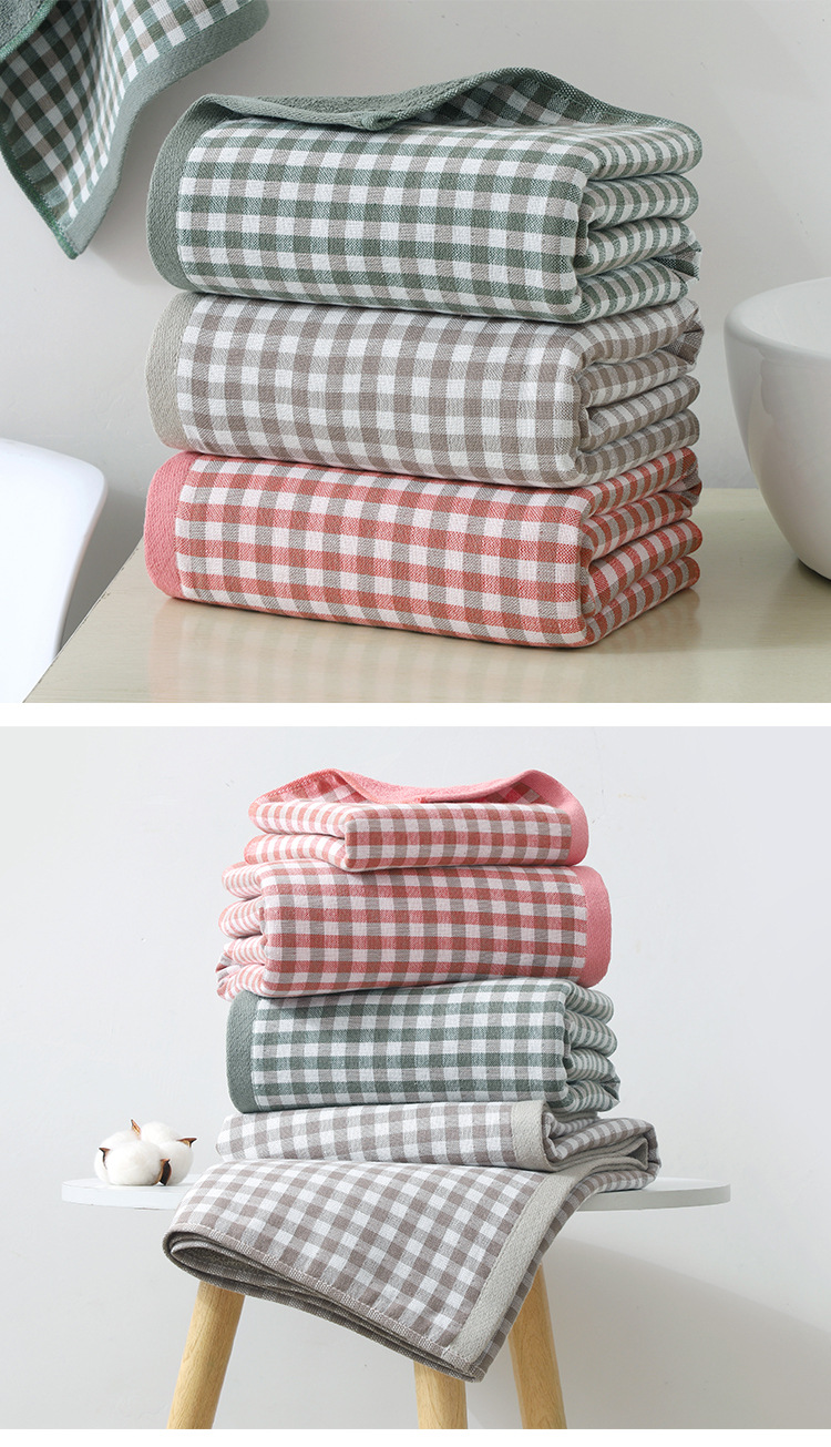 Yiwu Good Goods Pure Cotton One Side Gauze One Side Terry Small Plaid Bath Towel Daily Necessities Big Towel Gift Bath Towel