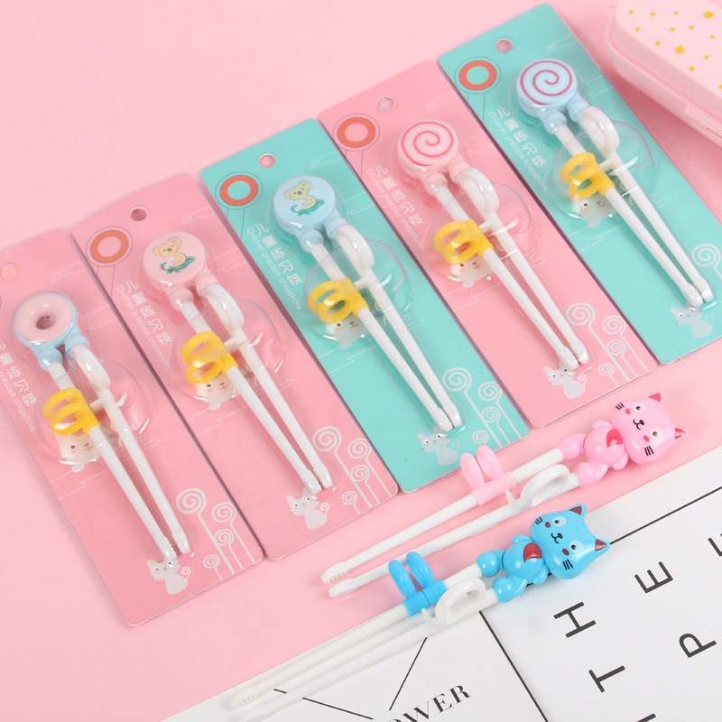Children Training Chopsticks Learning Chopsticks Corrective Usage Practice Mother and Baby Cartoon Cat Chopsticks Card Packaging