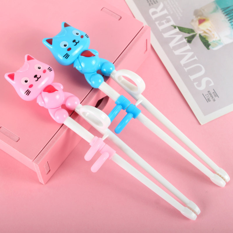 Children Training Chopsticks Learning Chopsticks Corrective Usage Practice Mother and Baby Cartoon Cat Chopsticks Card Packaging