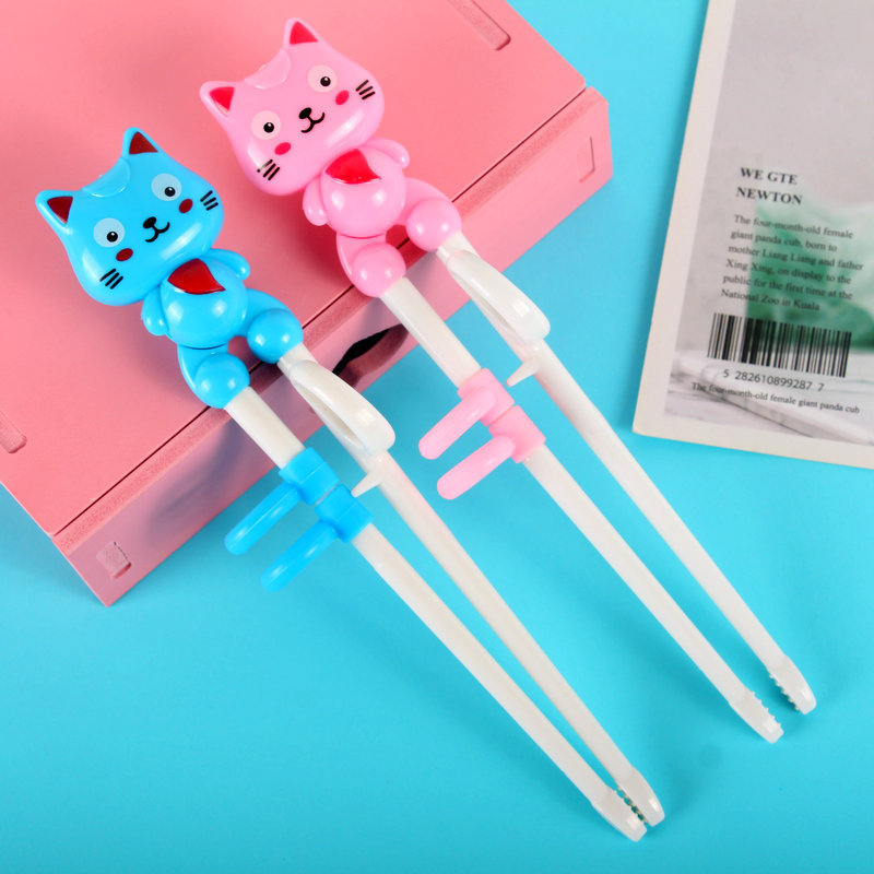 Children Training Chopsticks Learning Chopsticks Corrective Usage Practice Mother and Baby Cartoon Cat Chopsticks Card Packaging
