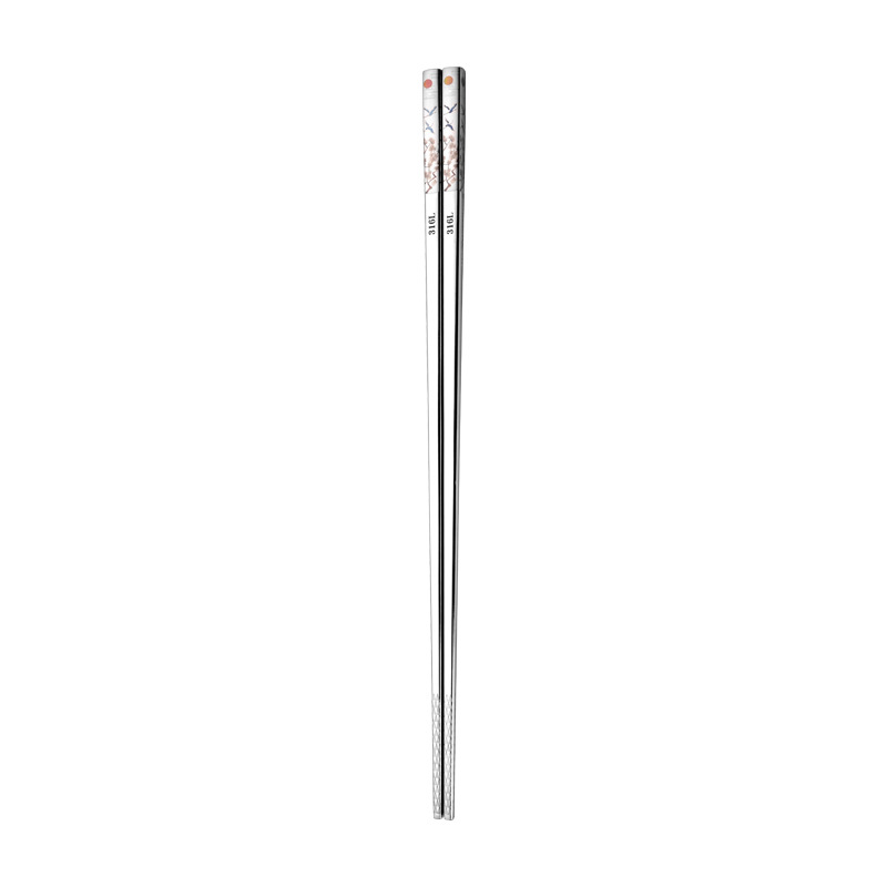 304 Stainless Steel Chopsticks Public Chopsticks Household Long Square-Headed Chopsticks Chinese Color Laser Chopsticks National Trendy Style Chopsticks Gift
