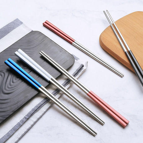 Exclusive for Cross-Border 304 Stainless Steel Full Taper Chopsticks Gold-Plated Hollow Non-Slip Square Chopsticks 23cm Gold-Plated Chopsticks