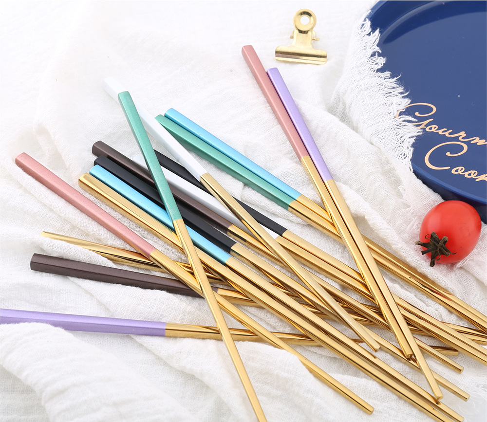 Exclusive for Cross-Border 304 Stainless Steel Full Taper Chopsticks Gold-Plated Hollow Non-Slip Square Chopsticks 23cm Gold-Plated Chopsticks Exclusive for Cross-Border 304 Stainless Steel Full Taper Chopsticks Gold-Plated Hollow Non-Slip Square Chopsticks 23cm Gold-Plated Chopsticks