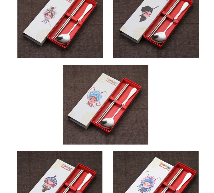 Stainless steel smiley tableware two-piece chopsticks spoon portable tableware set promotion small gift customized logo Stainless steel smiley tableware two-piece chopsticks spoon portable tableware set promotion small gift customized logo