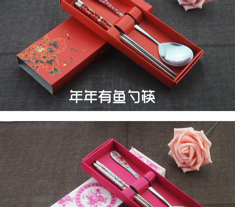 Stainless steel smiley tableware two-piece chopsticks spoon portable tableware set promotion small gift customized logo Stainless steel smiley tableware two-piece chopsticks spoon portable tableware set promotion small gift customized logo