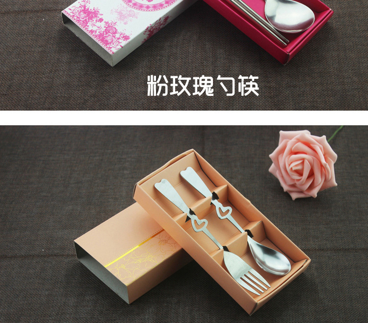 Stainless steel smiley tableware two-piece chopsticks spoon portable tableware set promotion small gift customized logo Stainless steel smiley tableware two-piece chopsticks spoon portable tableware set promotion small gift customized logo