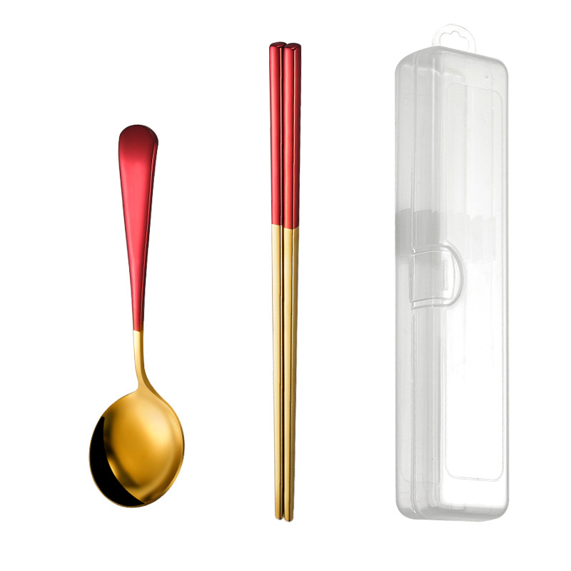 304 Stainless Steel Tableware Set Net Red Portugal Portable Set Spoon Chopsticks Travel Work Gift Tableware