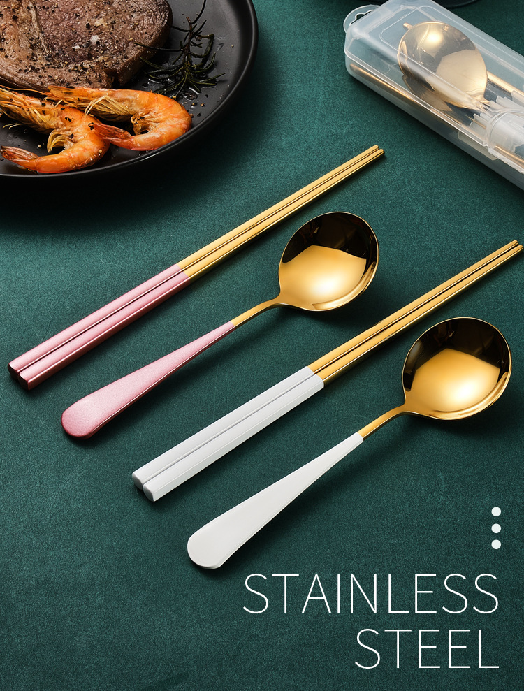 304 Stainless Steel Tableware Set Net Red Portugal Portable Set Spoon Chopsticks Travel Work Gift Tableware 304 Stainless Steel Tableware Set Net Red Portugal Portable Set Spoon Chopsticks Travel Work Gift Tableware
