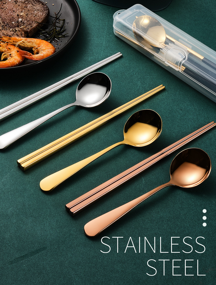 304 Stainless Steel Tableware Set Net Red Portugal Portable Set Spoon Chopsticks Travel Work Gift Tableware 304 Stainless Steel Tableware Set Net Red Portugal Portable Set Spoon Chopsticks Travel Work Gift Tableware