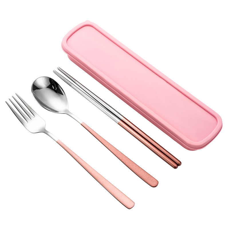 304 stainless steel portable tableware set Korean spoon, fork chopsticks set of three is suing student tableware can be customized