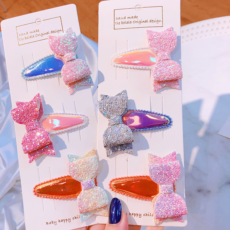 Korean Laser Sequins Handmade Chopsticks Dish Knot Children BB Clip Baby Pair Clip Set Hair Clip Headdress