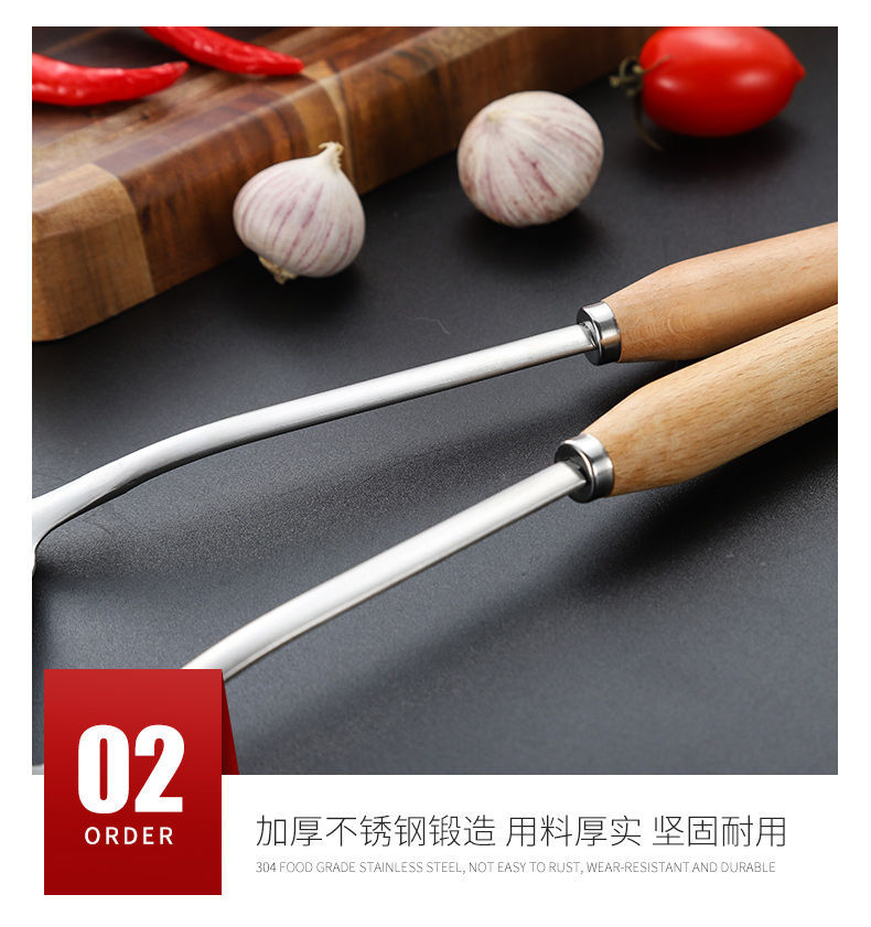 304 Thickened Stainless Steel Soup Ladle Small Hot Pot Spoon Kitchenware Set Household Solid Wood Handle Colander Porridge Spoon Kitchen