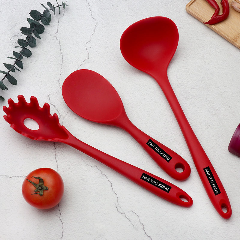 Silicone Spatula Perforated Ladle Non-Stick Pan Cooking Pancake Shovel Tool Kitchen Supplies Home Use Set Soup Meal Spoon