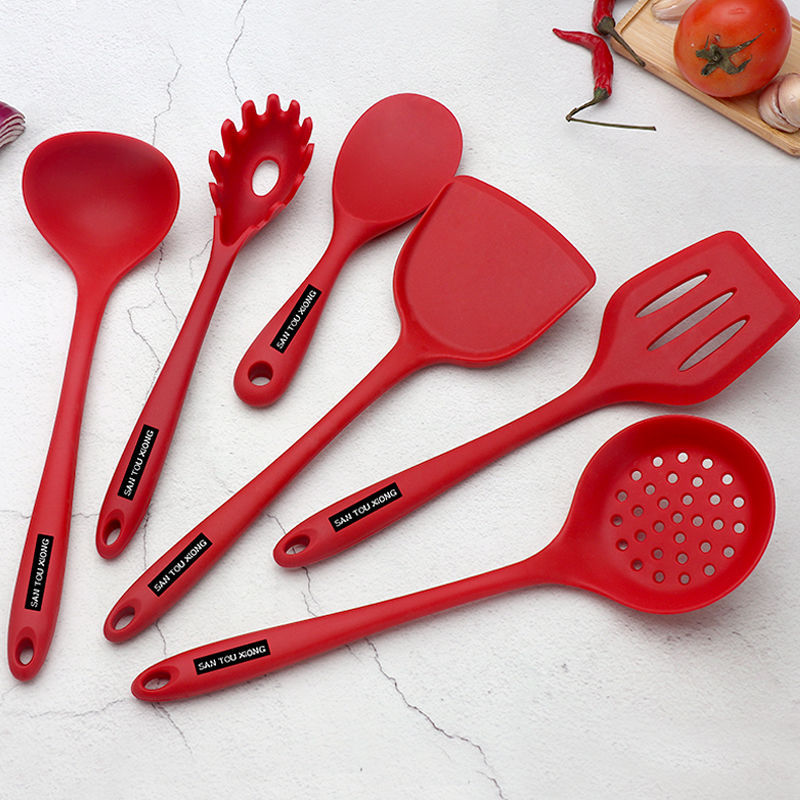 Silicone Spatula Perforated Ladle Non-Stick Pan Cooking Pancake Shovel Tool Kitchen Supplies Home Use Set Soup Meal Spoon