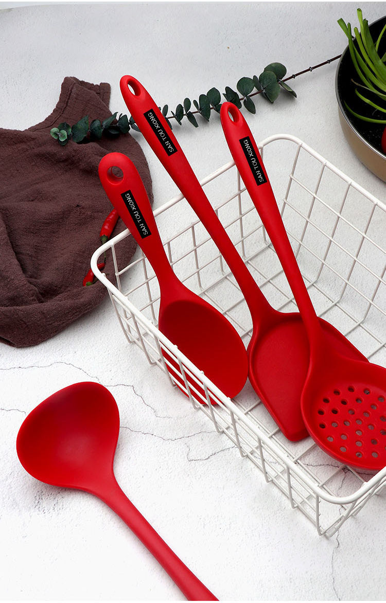 Silicone Spatula Perforated Ladle Non-Stick Pan Cooking Pancake Shovel Tool Kitchen Supplies Home Use Set Soup Meal Spoon