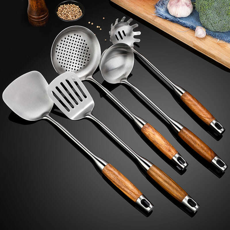 Rosewood Wooden Handle 304 Stainless Steel Large Soup Ladle Long Handle Anti-Scald Spoon Household Kitchen Serving Soup and Porridge Porridge Spatula