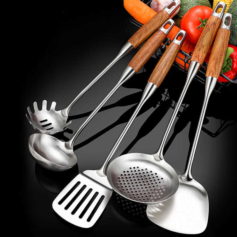 Rosewood Wooden Handle 304 Stainless Steel Large Soup Ladle Long Handle Anti-Scald Spoon Household Kitchen Serving Soup and Porridge Porridge Spatula