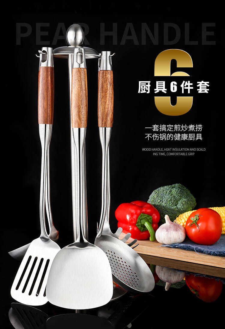 Rosewood Wooden Handle 304 Stainless Steel Large Soup Ladle Long Handle Anti-Scald Spoon Household Kitchen Serving Soup and Porridge Porridge Spatula