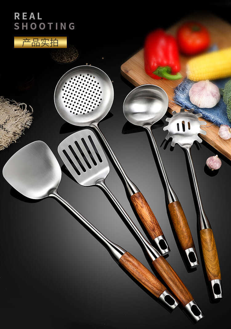 Rosewood Wooden Handle 304 Stainless Steel Large Soup Ladle Long Handle Anti-Scald Spoon Household Kitchen Serving Soup and Porridge Porridge Spatula