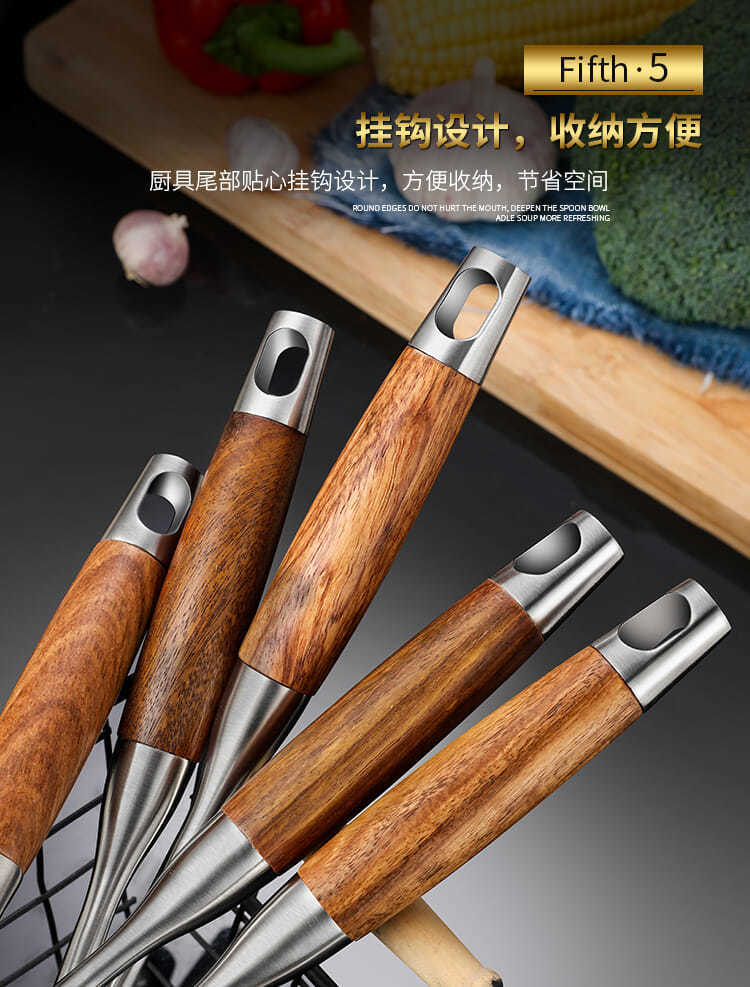 Rosewood Wooden Handle 304 Stainless Steel Large Soup Ladle Long Handle Anti-Scald Spoon Household Kitchen Serving Soup and Porridge Porridge Spatula