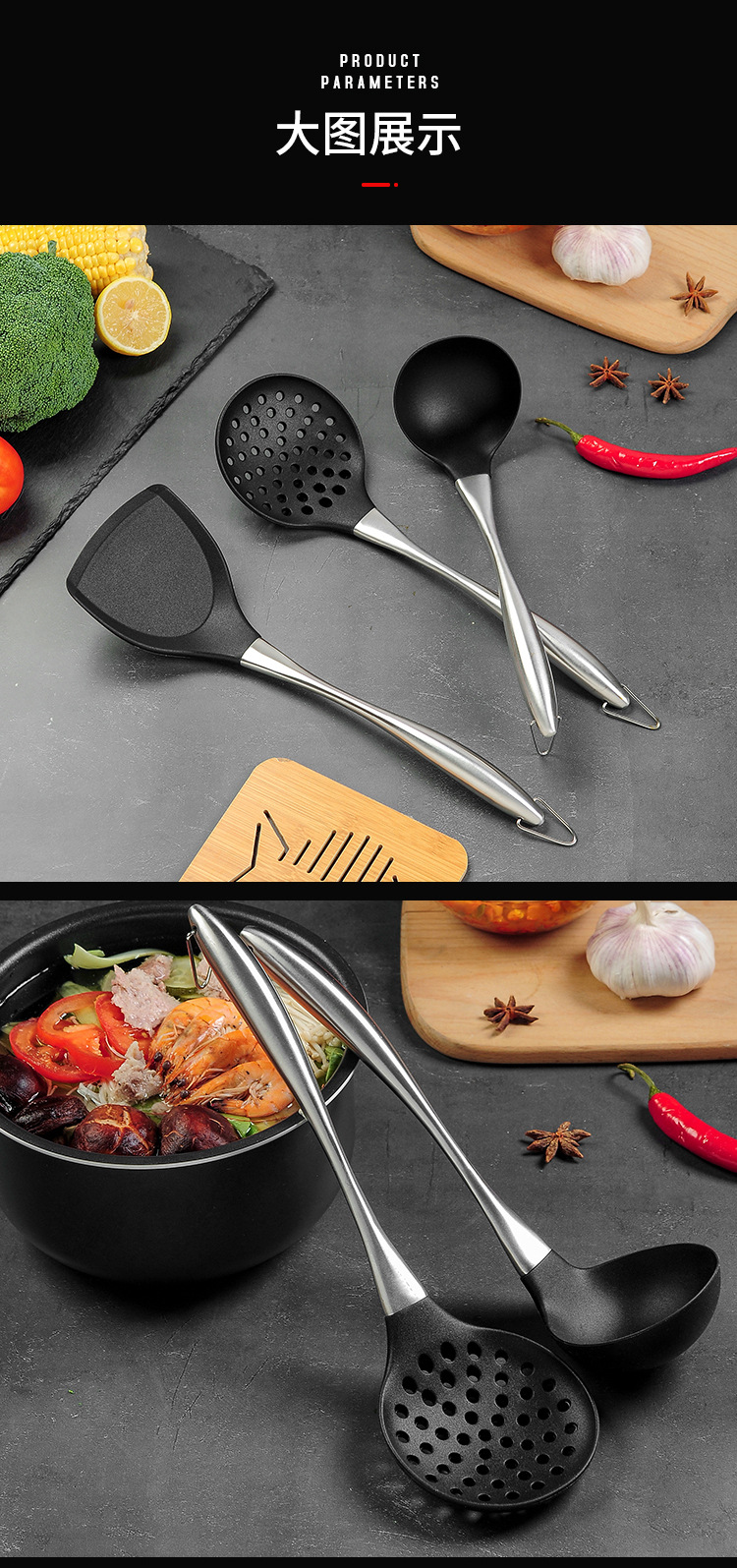 Kitchen Ware Spatula Stainless Steel Handle Slotted Turner Soup Ladle Cooking Spoon Spatula NonStick Kitchen Utensils Kitchen Ware Spatula Stainless Steel Handle Slotted Turner Soup Ladle Cooking Spoon Spatula NonStick Kitchen Utensils