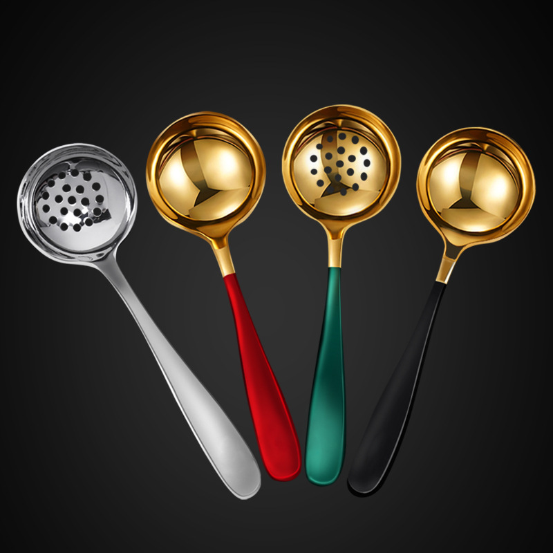 Factory 304 Stainless Steel Soup Ladle Perforated Ladle Kitchen Utensils Thickened Hot Pot Spoon Colander Public Spoon Hot Pot Supplies
