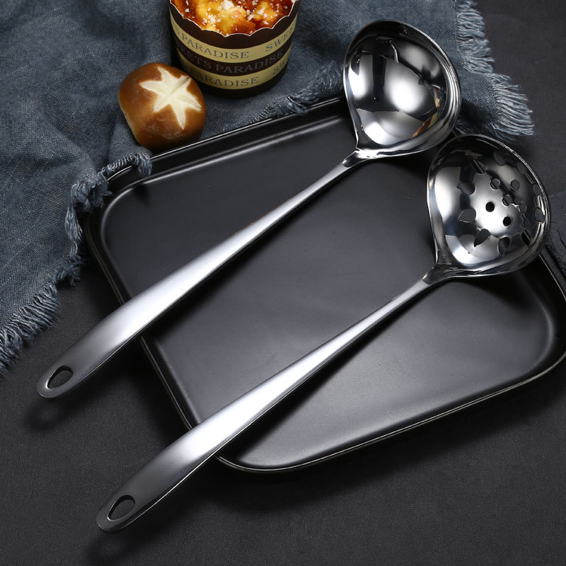 Wholesale Stainless Steel Soup Ladle Colander Household Kitchen Tableware Hotel Restaurant Soup Ladle Hot Pot Spoon Laser Logo