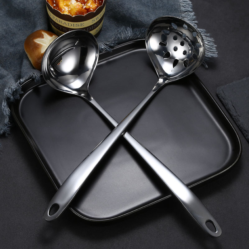 Wholesale Stainless Steel Soup Ladle Colander Household Kitchen Tableware Hotel Restaurant Soup Ladle Hot Pot Spoon Laser Logo
