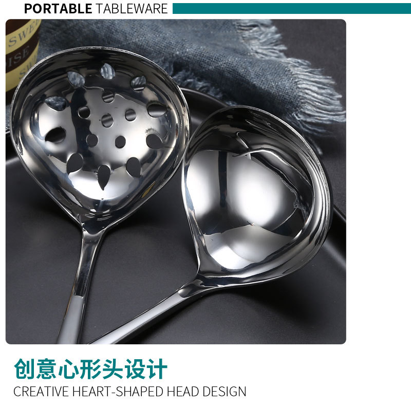 Wholesale Stainless Steel Soup Ladle Colander Household Kitchen Tableware Hotel Restaurant Soup Ladle Hot Pot Spoon Laser Logo