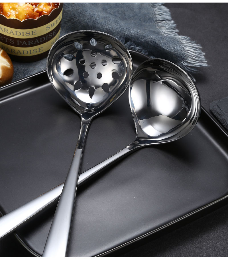 Wholesale Stainless Steel Soup Ladle Colander Household Kitchen Tableware Hotel Restaurant Soup Ladle Hot Pot Spoon Laser Logo