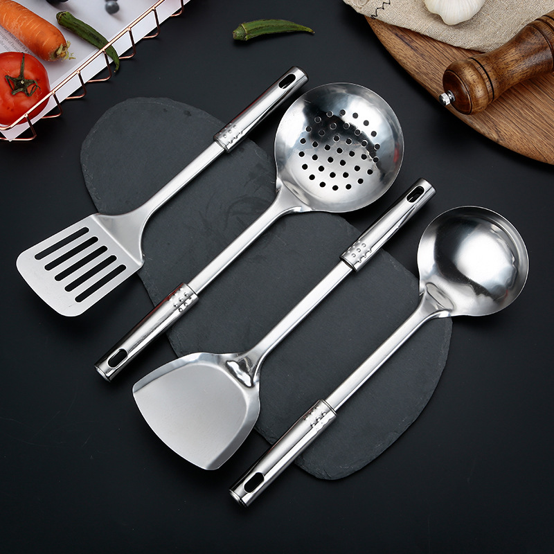 410 Stainless Steel Soup Ladle Colander Spatula Slotted Turner Cooking Spoon and Shovel Kitchen Utensils Four-Piece Set Custom Gift
