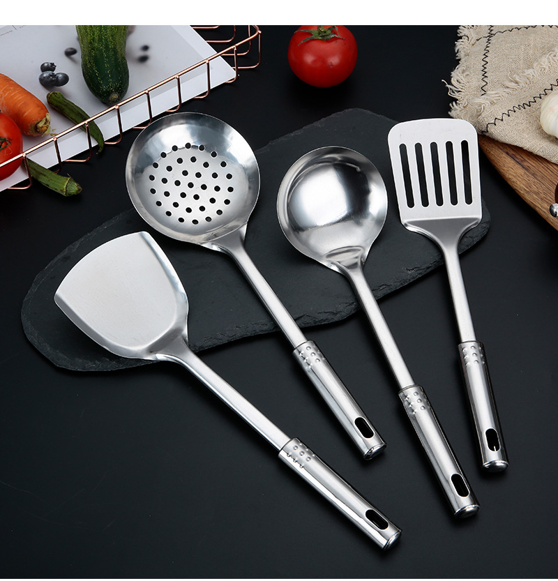 410 Stainless Steel Soup Ladle Colander Spatula Slotted Turner Cooking Spoon and Shovel Kitchen Utensils Four-Piece Set Custom Gift