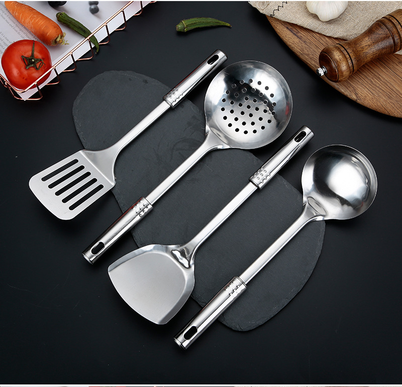 410 Stainless Steel Soup Ladle Colander Spatula Slotted Turner Cooking Spoon and Shovel Kitchen Utensils Four-Piece Set Custom Gift