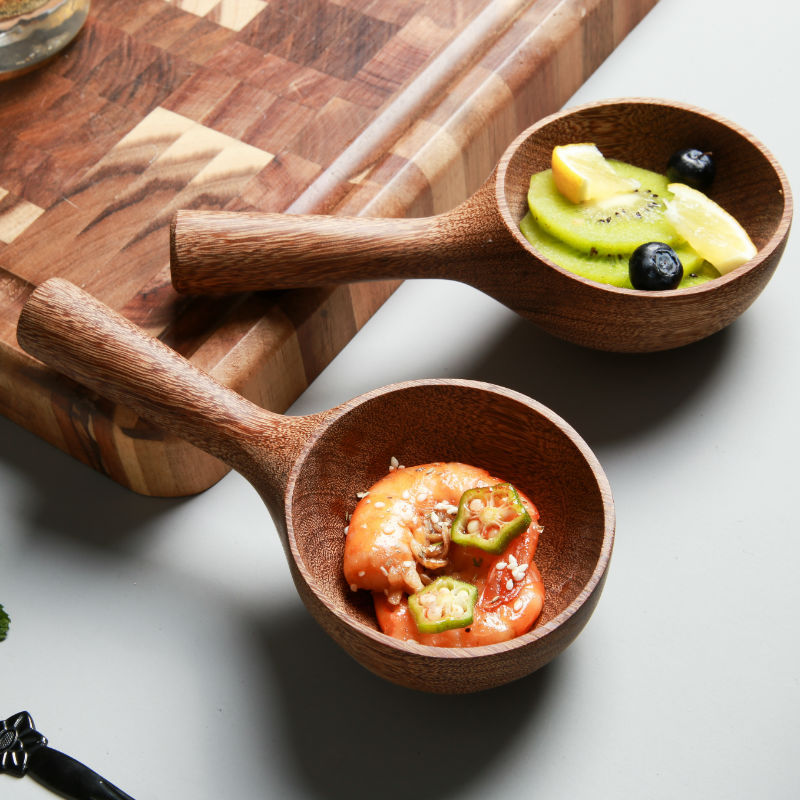 Solid Wood Short Handle Rice Ladle Water Ladle Wooden Spoon Soup Spoon Wine Ladle Bath Sauna Kitchen Wooden Bucket Spoon