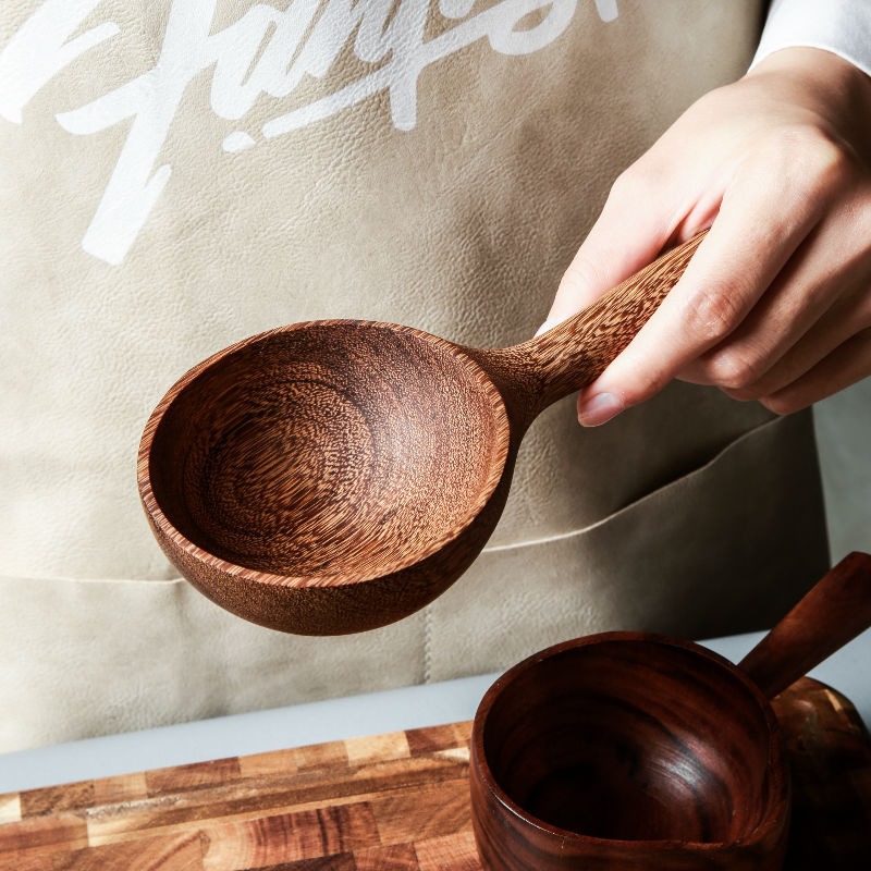 Solid Wood Short Handle Rice Ladle Water Ladle Wooden Spoon Soup Spoon Wine Ladle Bath Sauna Kitchen Wooden Bucket Spoon