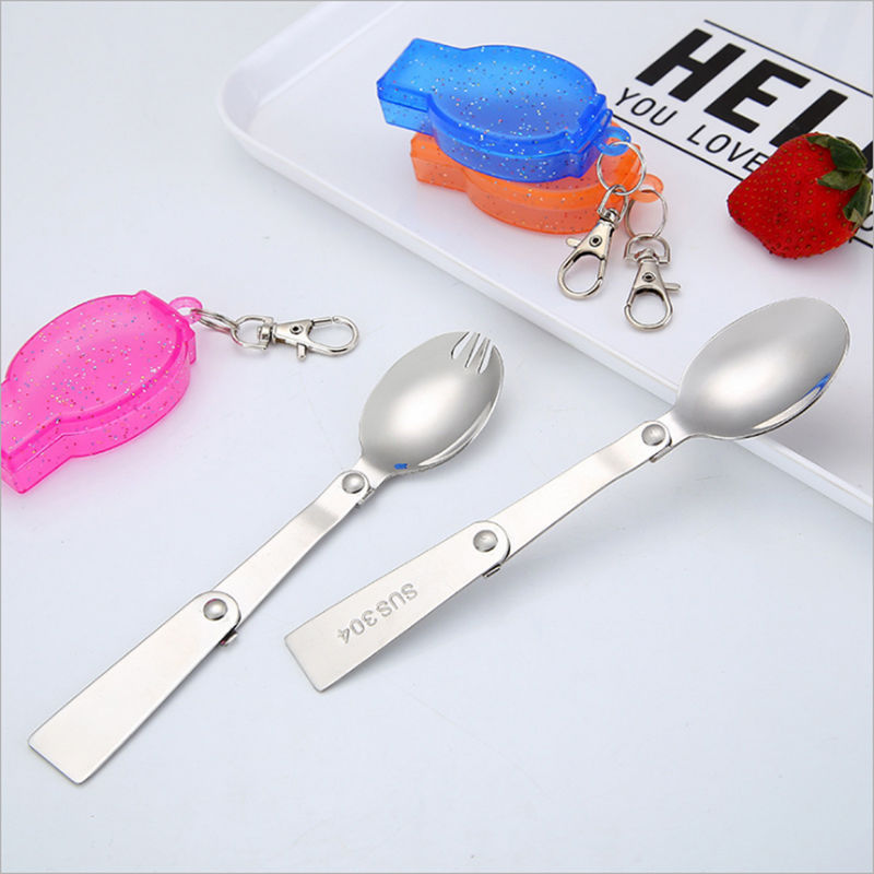 Buy Zheng 304 Stainless Steel Soup Ladle Outdoor Travel Portable Tableware Folding Spork Double-Use Spoon