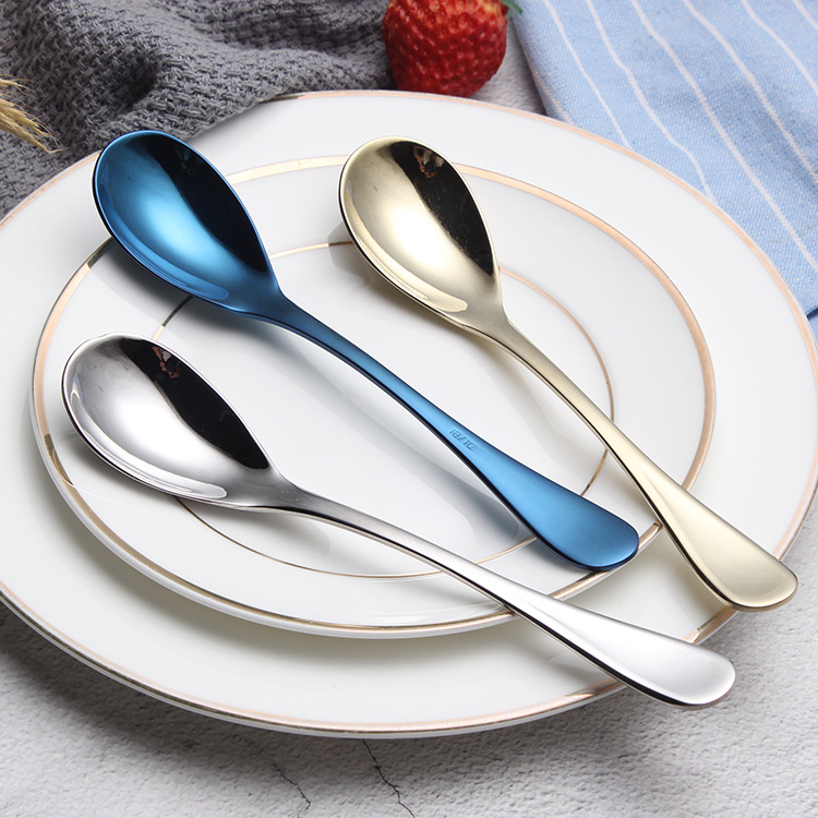 304 Stainless Steel Soup Ladle Solid Thick Titanium-Plated Coffee Stir Spoon Dessert Cake Spoon Home Snacks Spoon Egg Spoon