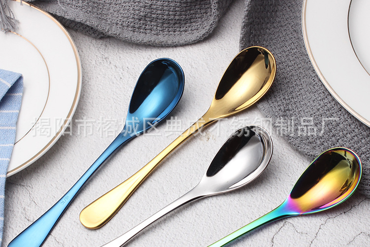 304 Stainless Steel Soup Ladle Solid Thick Titanium-Plated Coffee Stir Spoon Dessert Cake Spoon Home Snacks Spoon Egg Spoon