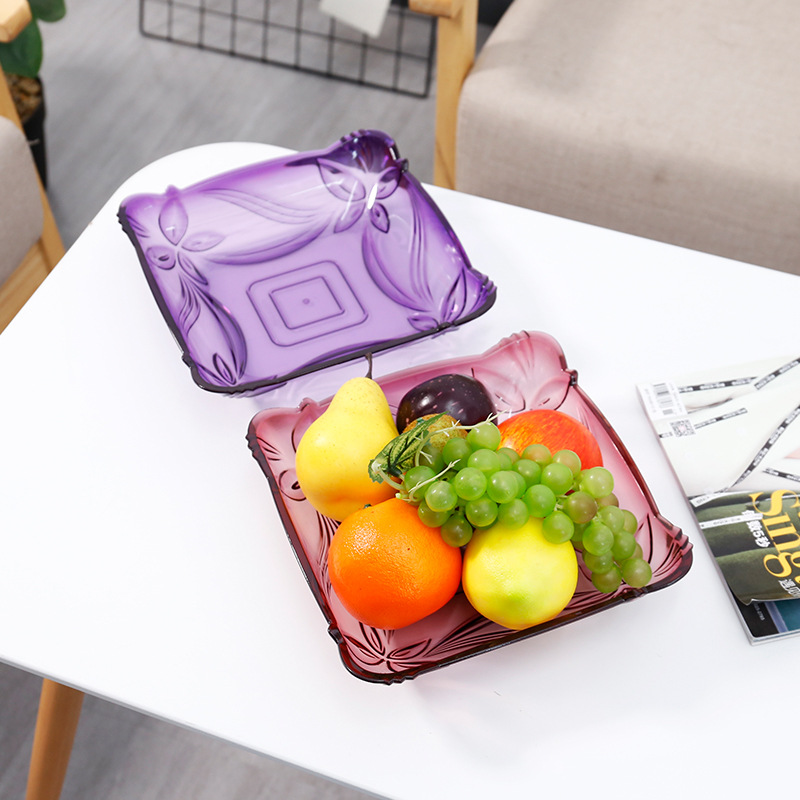 Transparent creative transparent fruit tray living room thickened plastic fruit square candy tray snacks