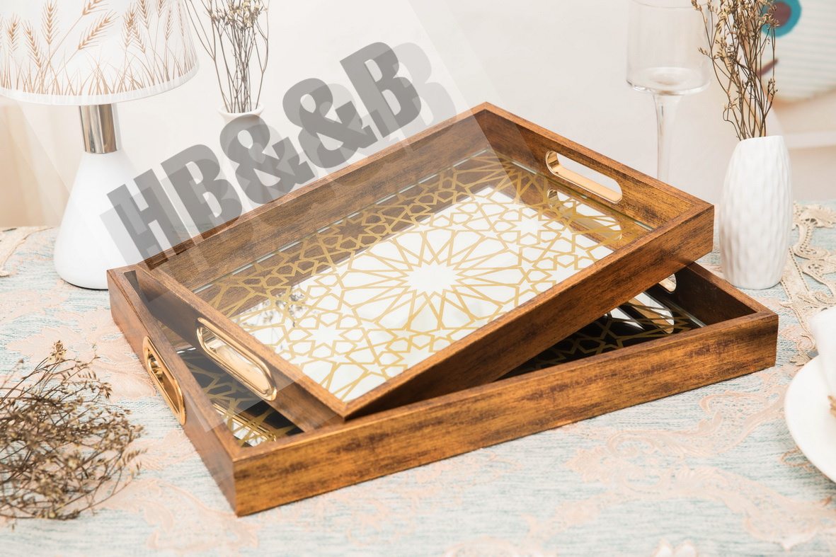 Nordic Rectangular Fruit Tray Glass Gold Carving Retro Family Decorative Tray Simple Retro Mirror Decorative Tray
